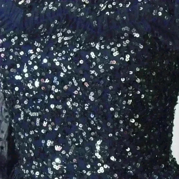 Maya Deluxe Navy Blue Sequin Party Midi Christmas/New Year's Party Dress - Picture 6 of 6